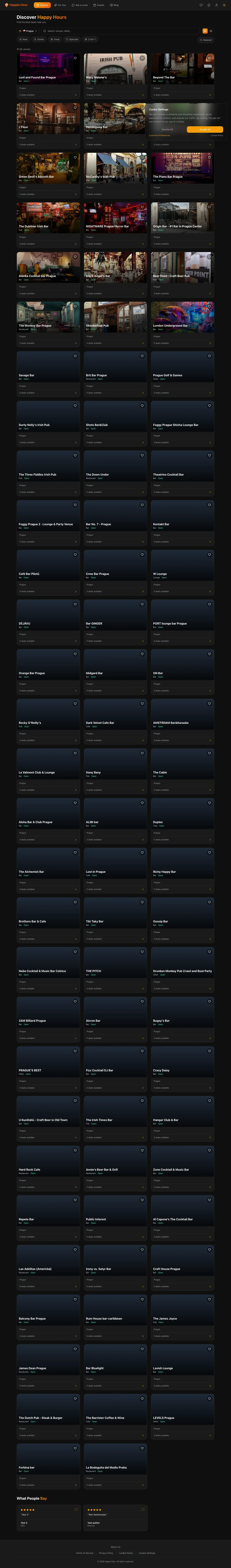 Full Happie Hour platform view — venue discovery, deals, and social planning